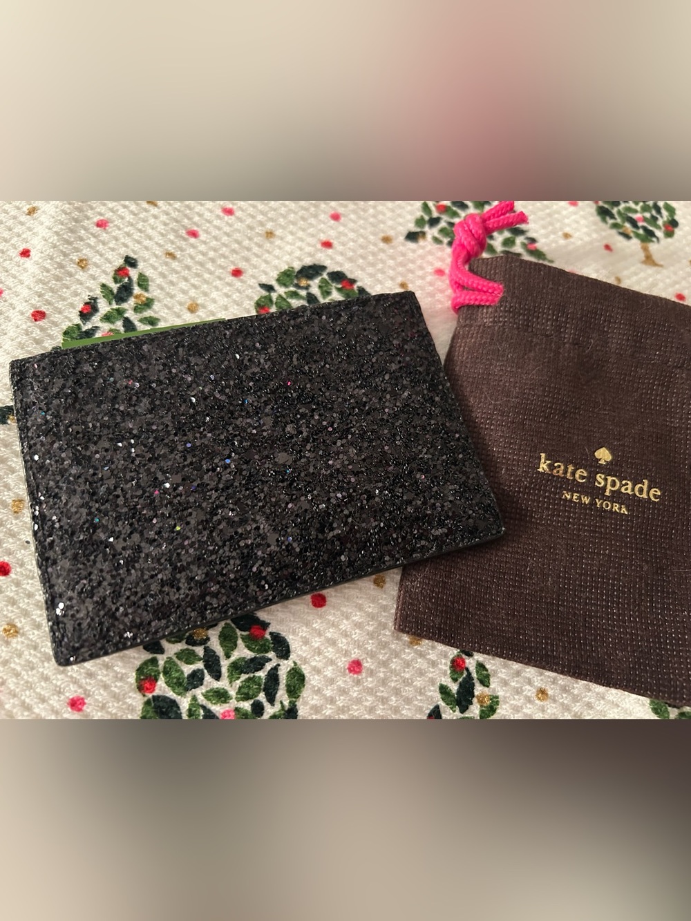 Kate Spade Graham Black Glitter Greta Court Card Holder New